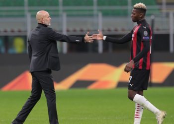 AC Milan's Rafael Leao and Stefano Pioli