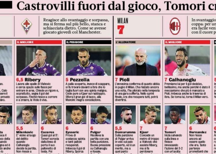 Gazzetta Dello Sport Ratings Calhanoglu The Best Bennacer Fundamental Dalot And Saelemaekers The Worst