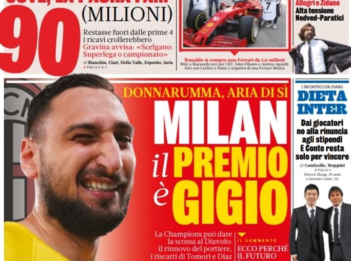 Gazzetta front page: “Milan’s reward is Gigio”