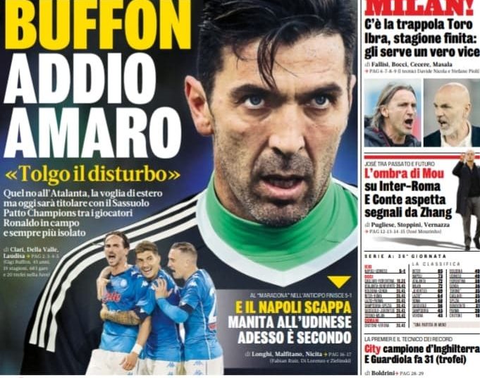 Gazzetta front page: Ibra’s season is over. Milan has Torino’s trap to face