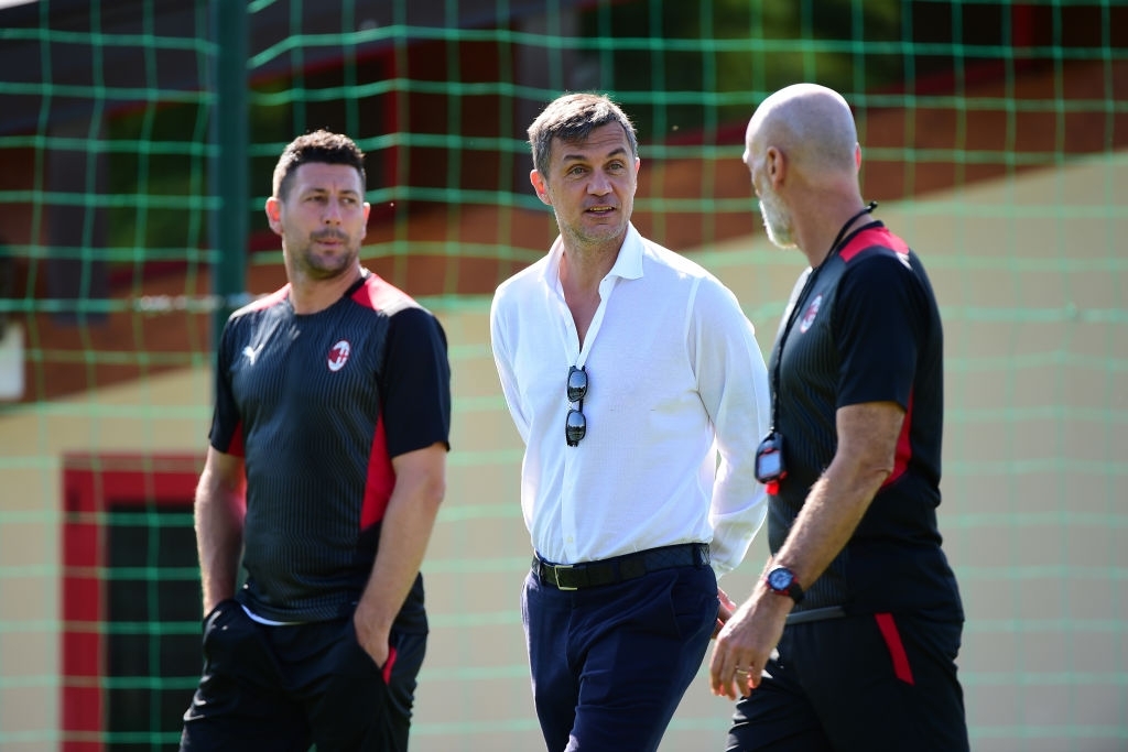 Paolo Maldini, Stefano Pioli, and Daniele Bonera of AC Milan