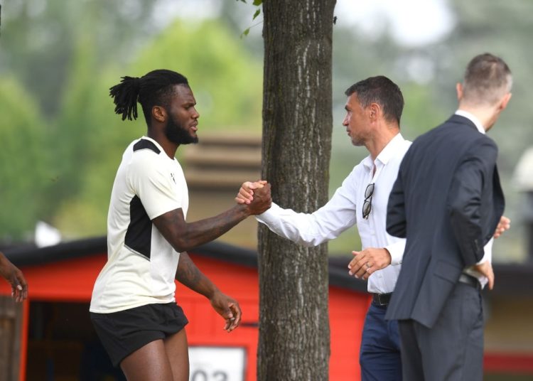 Franck Kessie of AC Milan and Paolo Maldini
