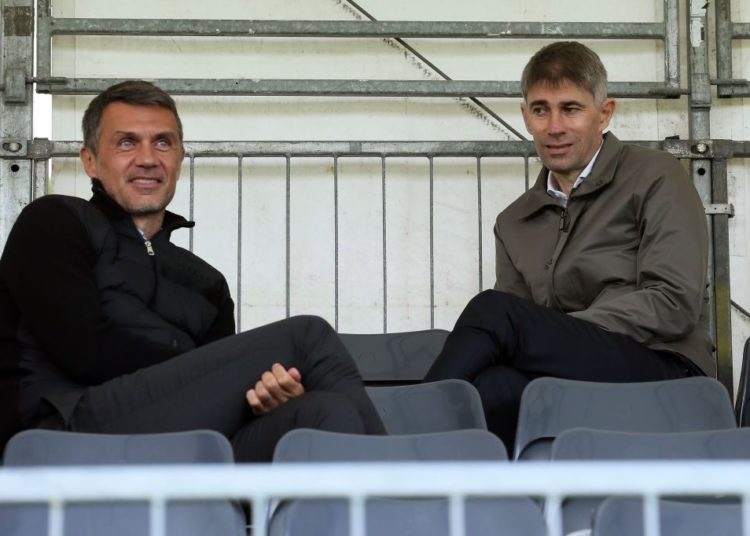 Paolo Maldini and Frederic Massara of AC Milan