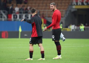 Brahim Diaz and Theo Hernandez of AC Milan