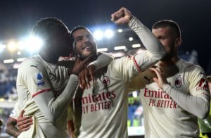 Theo Hernandez and Rafael Leao of AC Milan