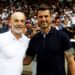Thiago Motta of Spezia and Stefano Pioli of AC Milan