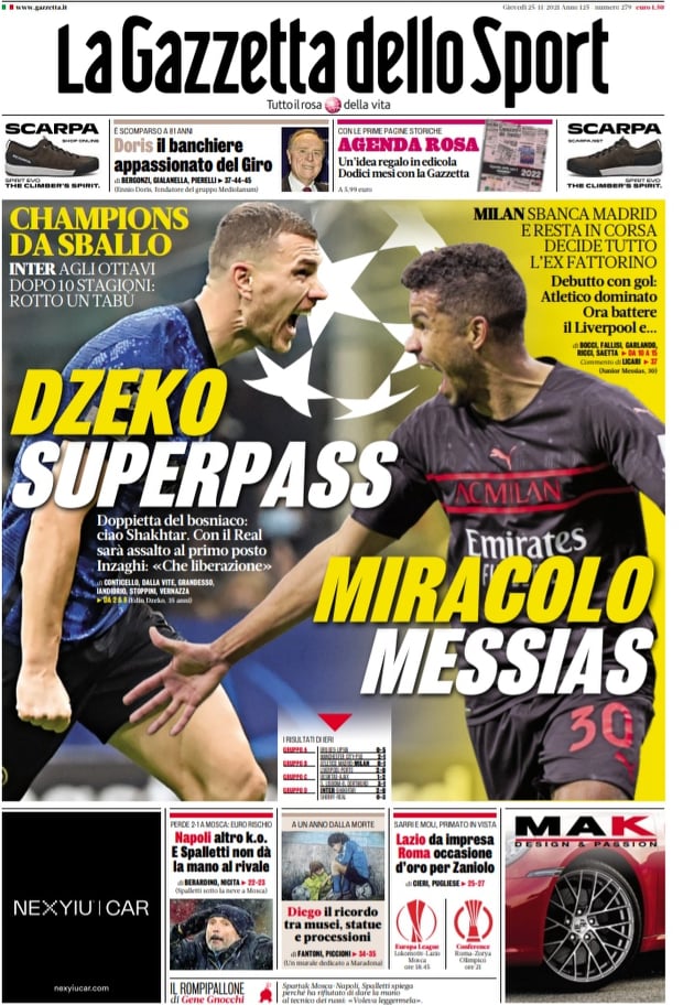 Gazzetta front page: messias miracle
