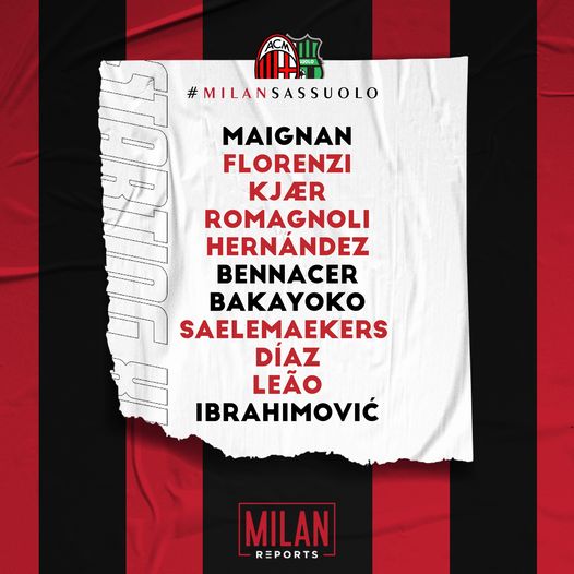 AC Milan starting lineup vs Sassuolo 28/11/2021