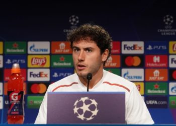 Davide Calabria in a press conference Milan - Porto