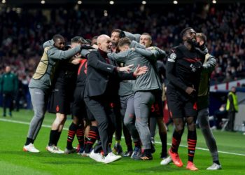AC Milan players celebrate vs Atlético Madrid