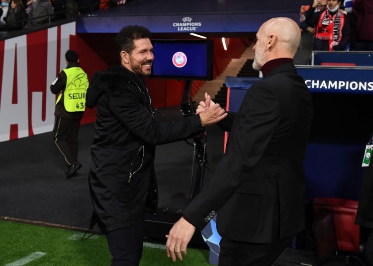 Atletico Madrid coach Diego Simeone and AC Milan's Pioli