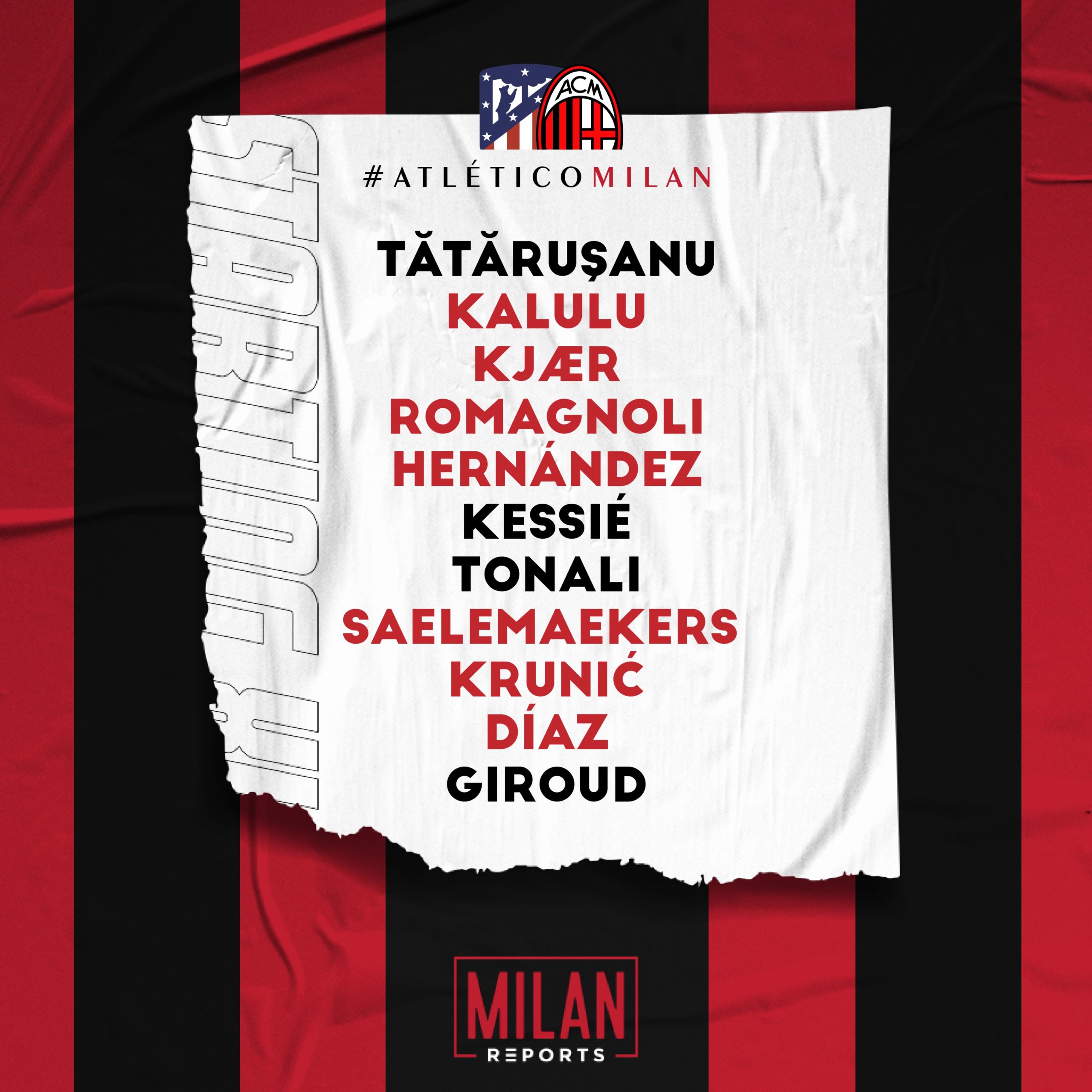 AC Milan official lineup vs Atletico Madrid 24/11/2021