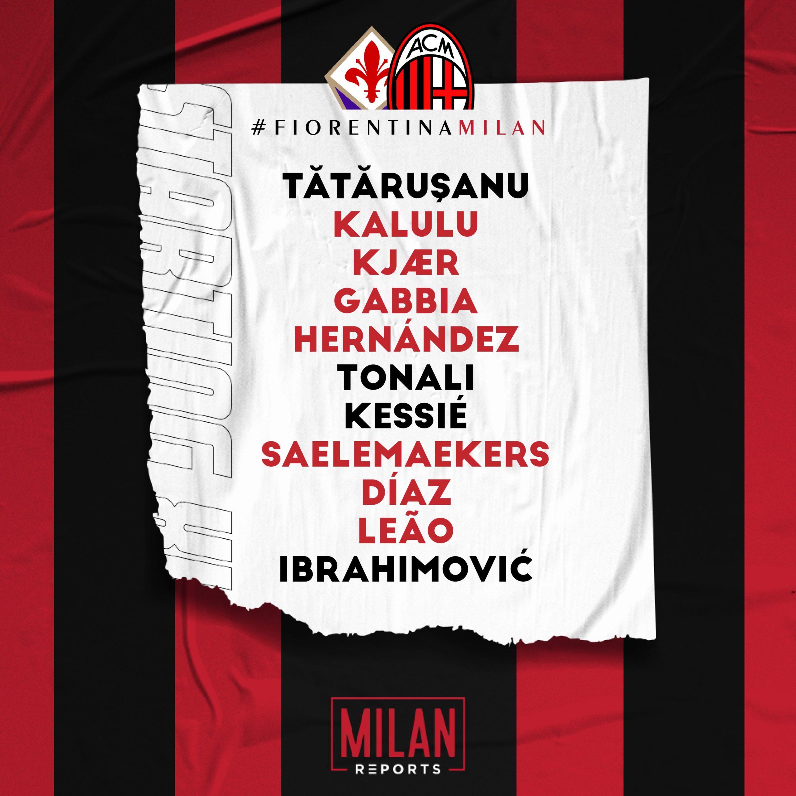 Milan vs Fiorentina official lineup 20/11/2021