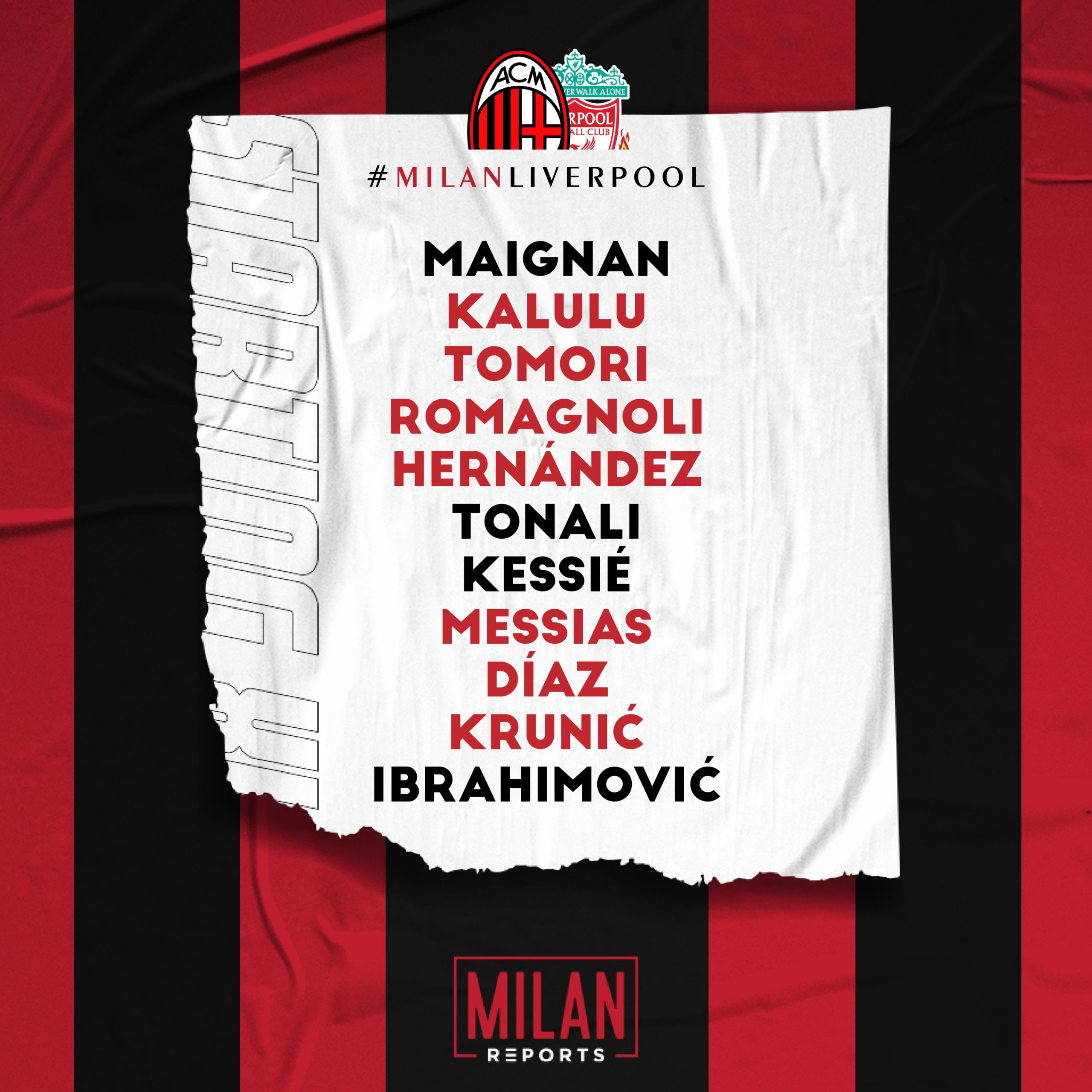 AC Milan official lineup vs Liverpool 7/12/2021