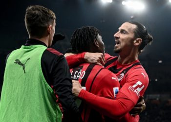 Zlatan Ibrahimovic and Rafael Leao of AC Milan