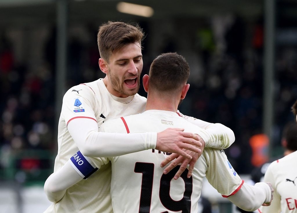 Matteo Gabbia and Theo Hernandez of AC Milan