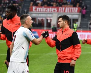 Brahim Diaz of AC Milan and Franck Ribery