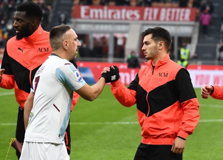 Brahim Diaz of AC Milan and Franck Ribery