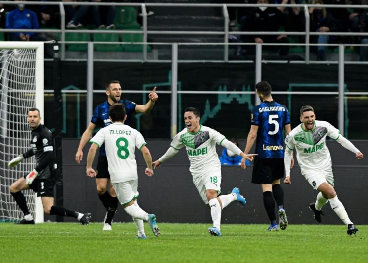 Sassuolo players celebrate