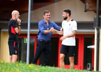 Olivier Giroud and Paolo Maldini of AC Milan