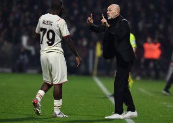 Stefano Pioli and Franck Kessié of AC Milan
