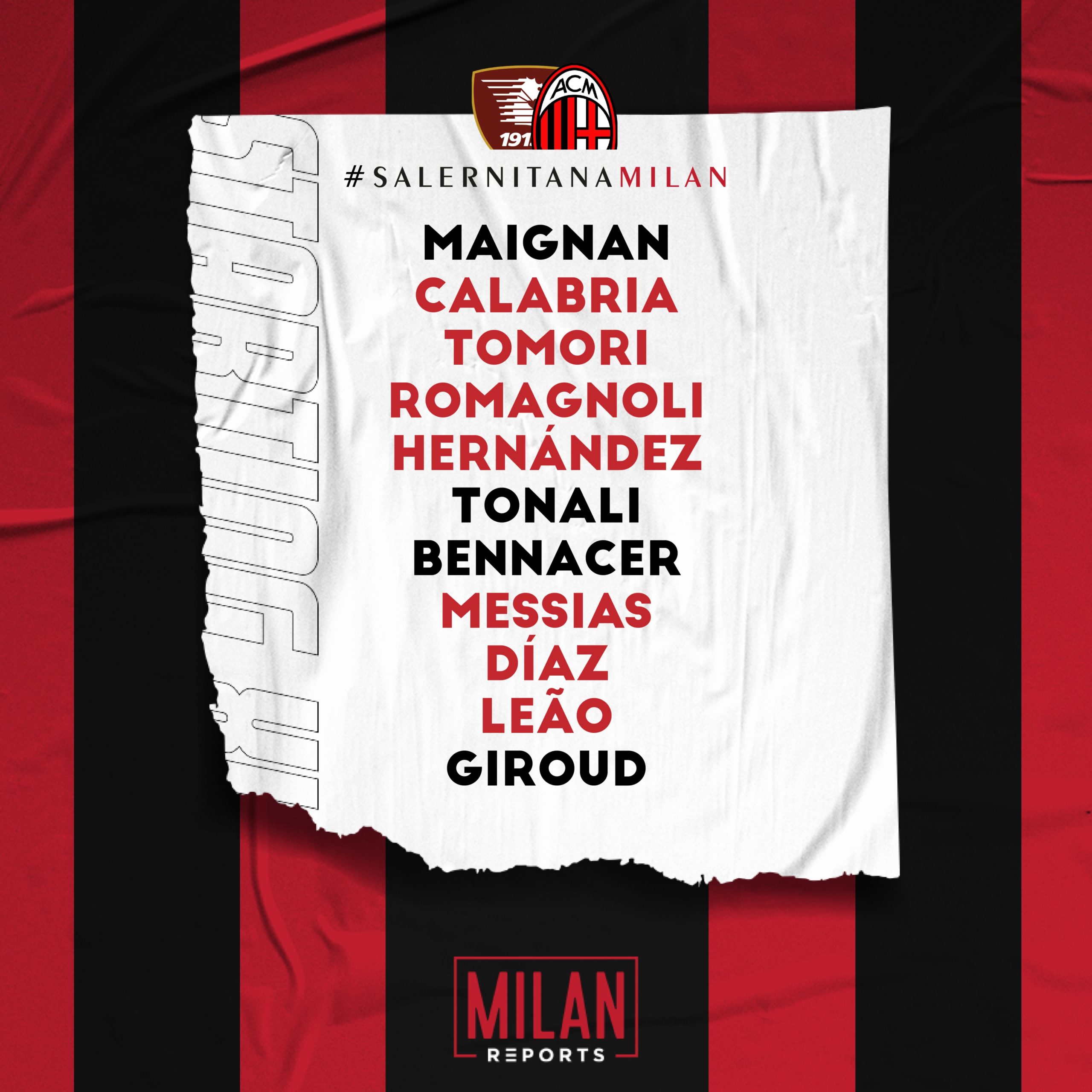 AC Milan official formation vs Salernitana 19/02/2022