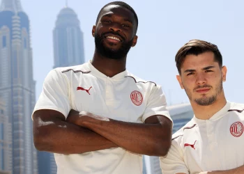Brahim Diaz and Fikayo Tomori of AC Milan