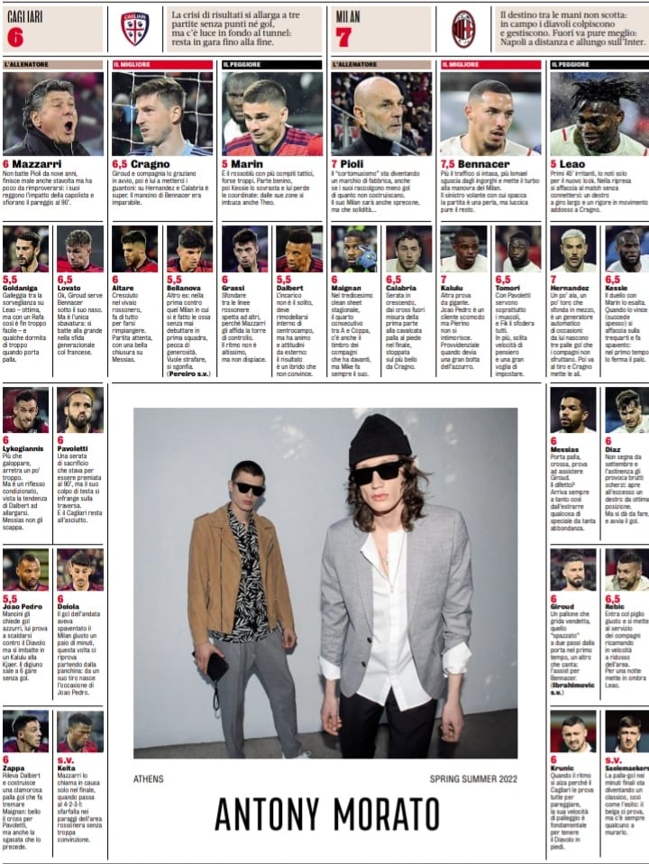 Gazzetta AC Milan players ratings vs Cagliari 20/03/2022