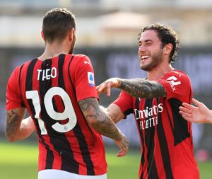 Davide Calabria and Theo Hernandez of AC Milan