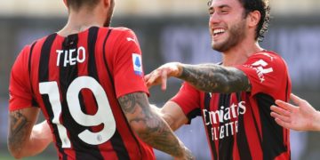 Davide Calabria and Theo Hernandez of AC Milan