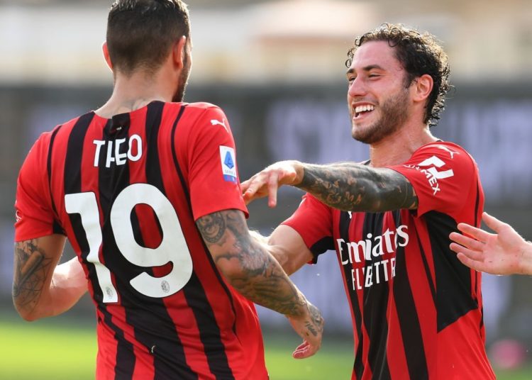 Davide Calabria and Theo Hernandez of AC Milan