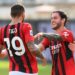 Davide Calabria and Theo Hernandez of AC Milan