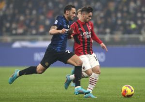 Brahim Diaz of AC Milan and Hakan Calhanoglu of Inter