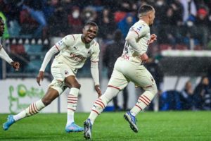 Ismael Bennacer and Pierre Kalulu of AC Milan