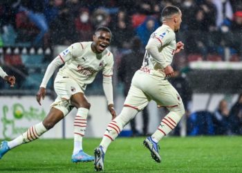 Ismael Bennacer and Pierre Kalulu of AC Milan