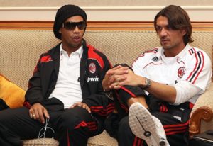 Paolo Maldini and Ronaldinho of AC Milan