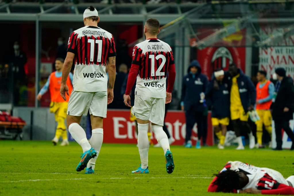 Zlatan Ibrahimovic and Ante Rebic of AC Milan