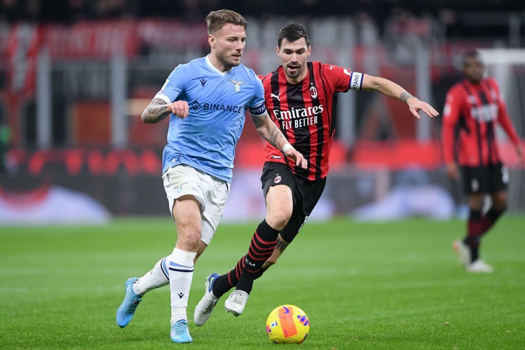 Alessio Romagnoli of AC Milan and Ciro Immobile of Lazio