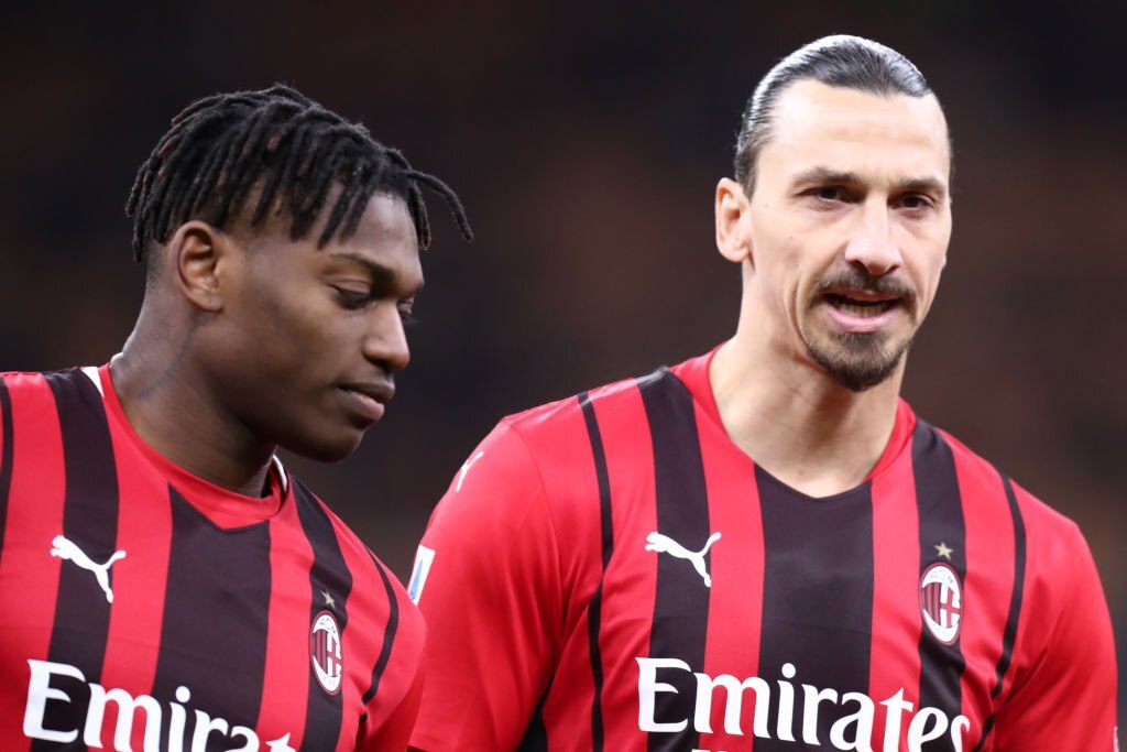 Zlatan Ibrahimovic and Rafael Leao of AC Milan