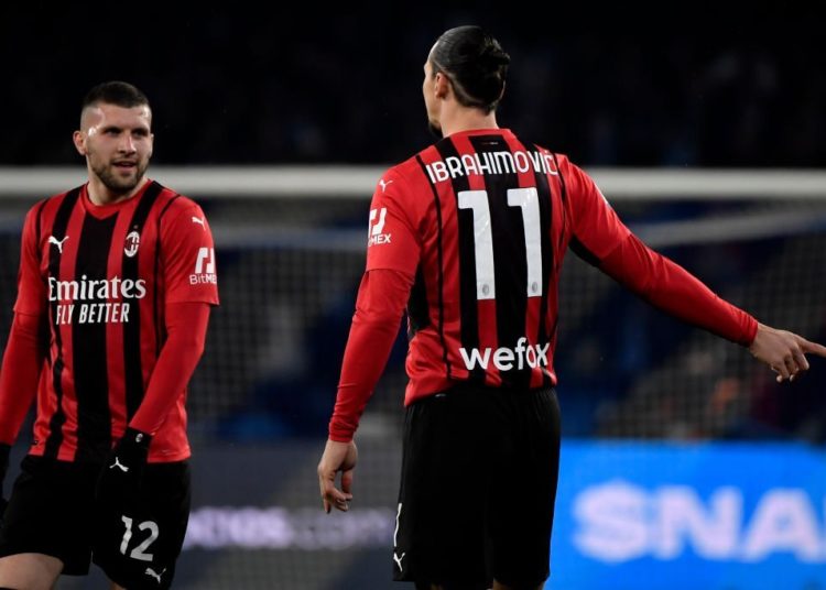 Zlatan Ibrahimovic and Ante Rebic of AC Milan