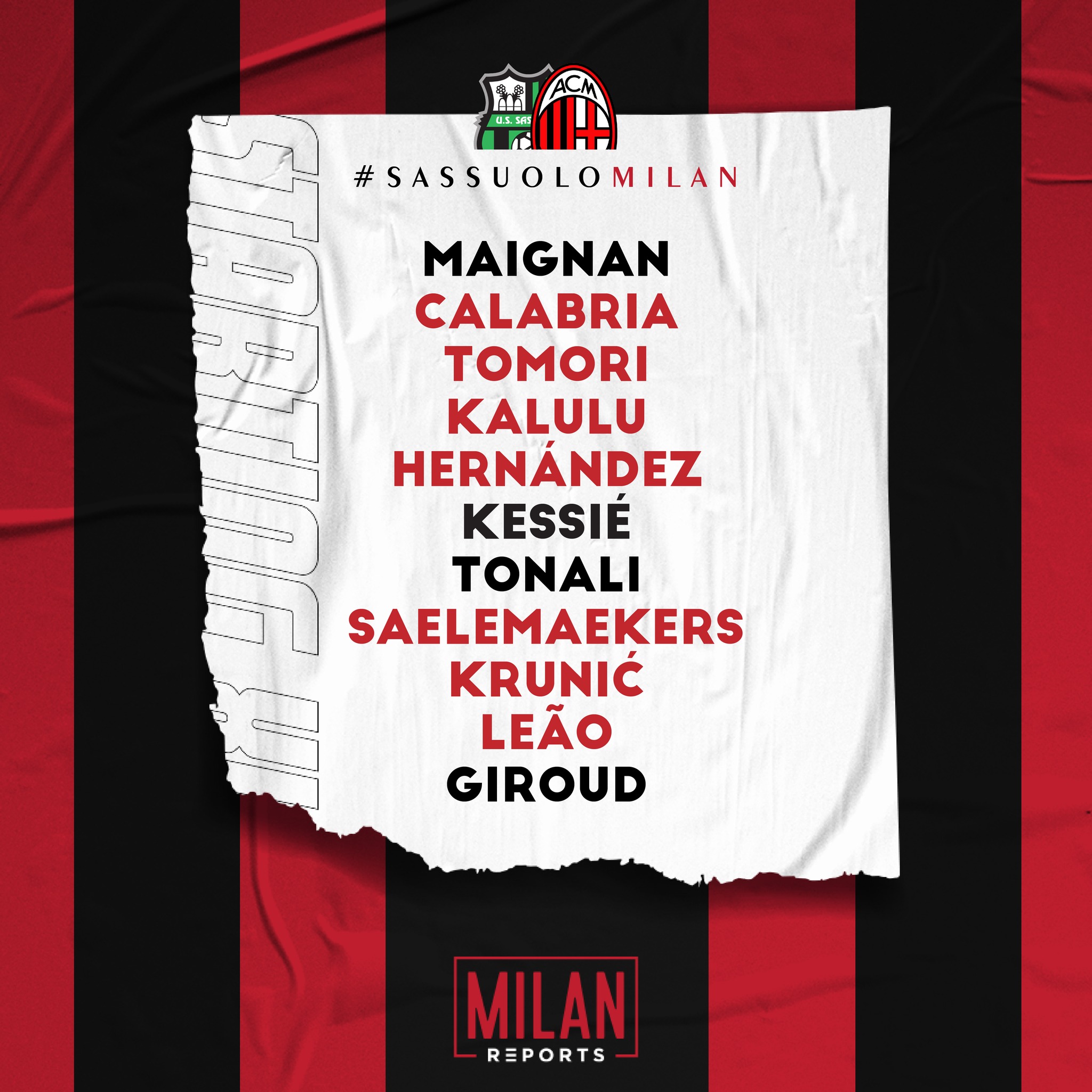 AC Milan official lineups vs Sassuolo 22/05/2022