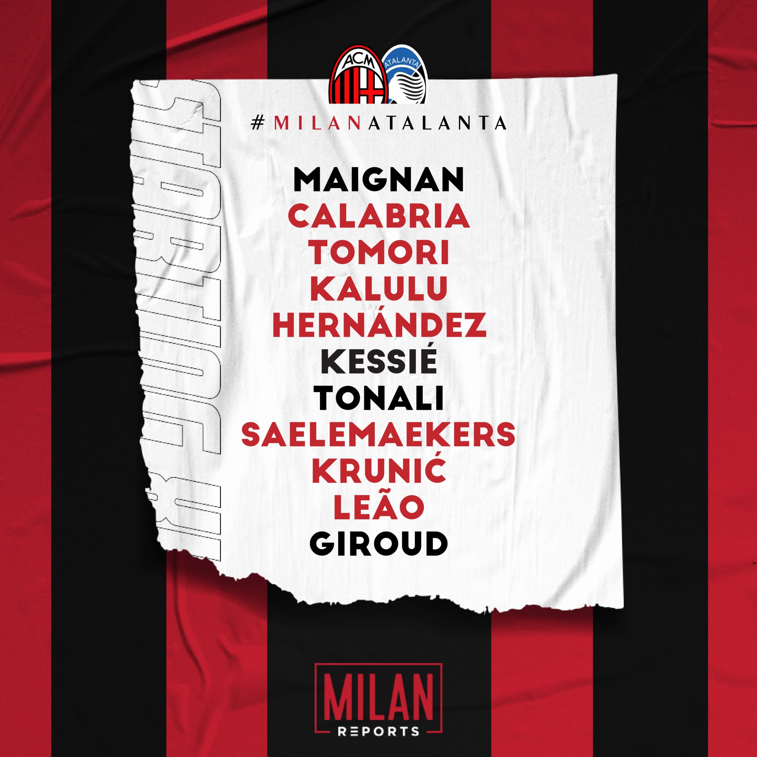 AC Milan official lineup vs Atalanta 15/05/2022 (Milanreports.com)
