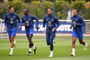 04 Raphael VARANE (fra) - 19 Ferland MENDY (fra) - 16 Mike MAIGNAN (fra) - 05 Jules KOUNDE (fra) during the training of France on September 20, 2022 in Clairefontaine, France. (Photo by Anthony Bibard/FEP/Icon Sport via Getty Images) - Photo by Icon sport