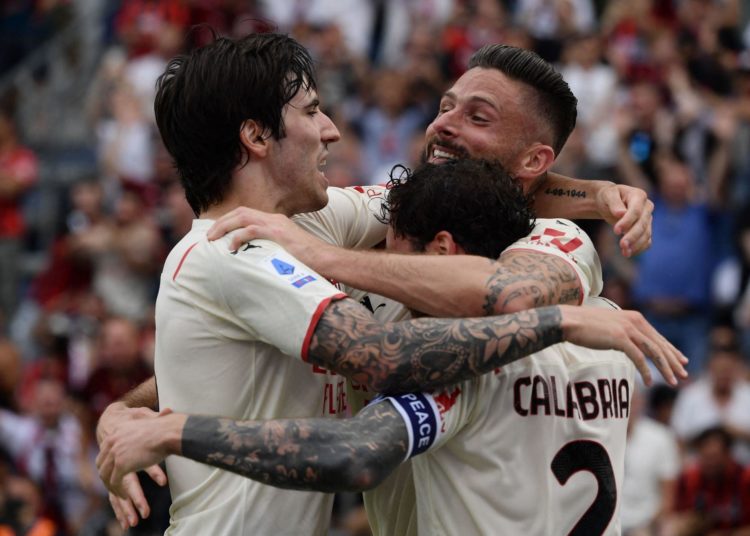 Olivier Giroud Davide Calabria Sandro Tonali AC Milan
