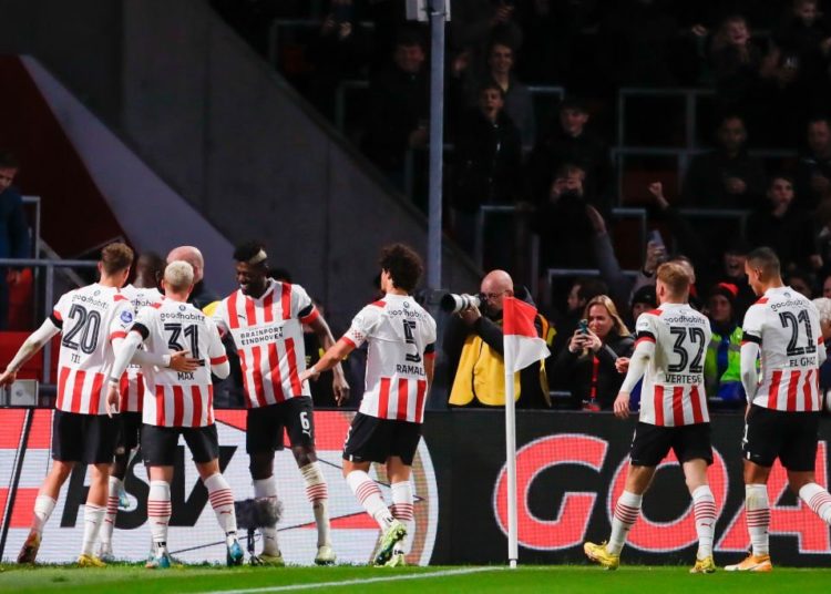 PSV players celebrate vs AC Milan