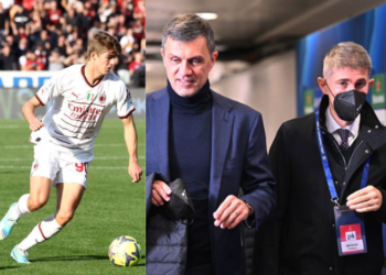 Charles De Ketelaere AC Milan Paolo Maldini and Frederic Massara