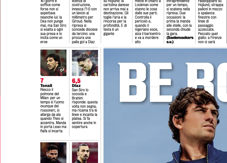 Gazzetta AC Milan players ratings vs Atalanta 27/02/2023