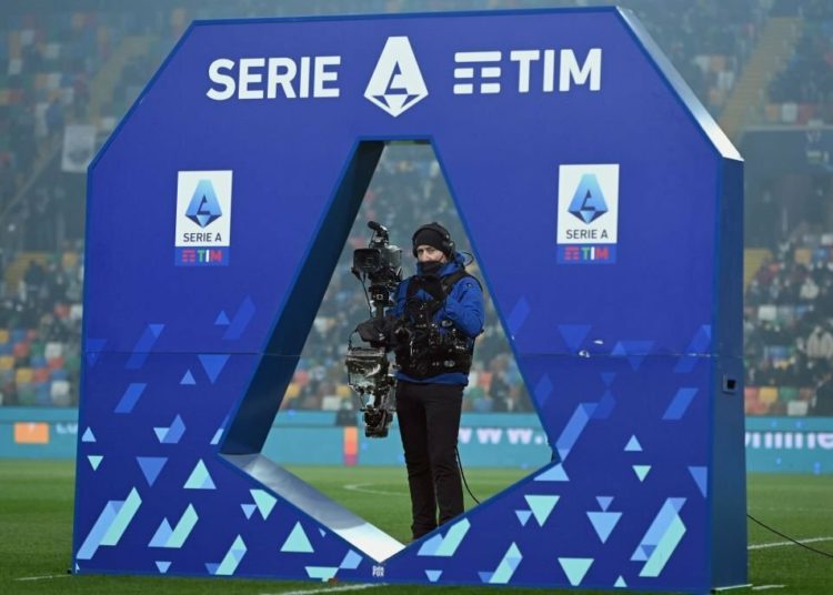 Serie A logo and TV cameraman