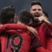 AC Milan players celebrate Olivier Giroud Yacine Adli Theo Hernandez