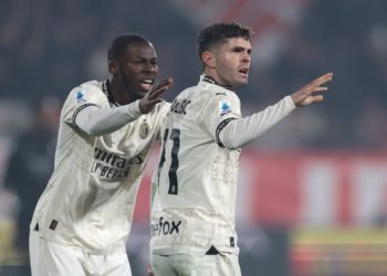 Christian Pulisic and Yunus Musah during an AC Milan match